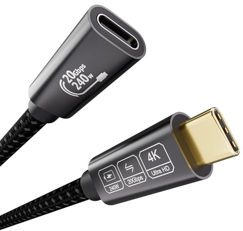 EUDOBEL 20Gbps Alargador USB C 3m,Cable Alargador USB C 3.2Gen2×2 240W PD3.1,Cable Extension USB Tipo C 4K@144Hz 5K@60Hz Macho a Hembra para Thunderbolt 4,Switch,SSD,VR, MacBook,iPhone16,iPhone15
