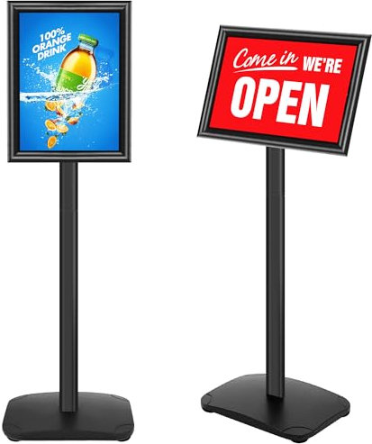 VAIIGO soportes ajustables para carteles A4, soporte de exhibición de póster de aluminio, soportes de exhibición de piso reemplazables con base estable (negro)