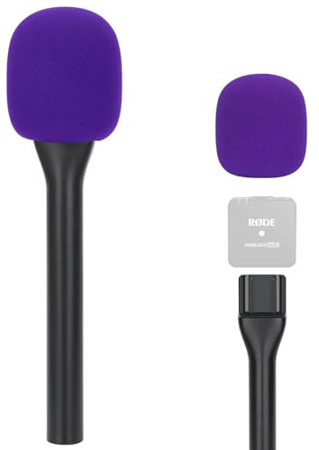 Handheld Wireless Mic Stand for Rode Wireless Mic with Pop Filter(Purple), Holder for Rode Wireless Go 2/Wireless Pro, Rode Interview Microphone Adapter Handheld for Rode Wireless Go/Rode Wireless ME