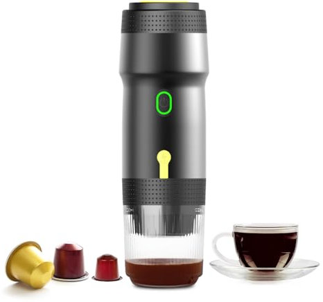Cafetiere Portable, Machine à Expresso Portable, Grandes Capsules, Petites Capsules, Café En Poudre, Machine A Cafe Pour Camping, 12V Voiture, Bureau, RandonnéE (Noir)