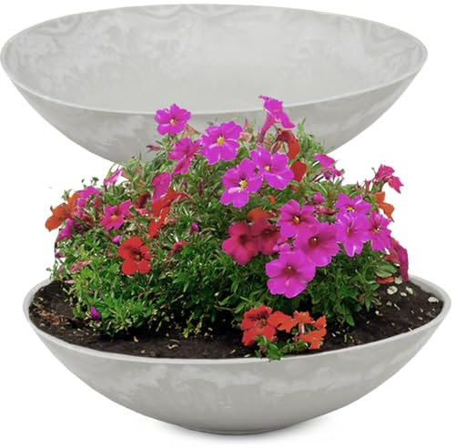 matches21 wetterfeste Pflanzschalen für draussen - 2 große Dekoschalen in grau marmoriert als Blumenschalen - Flache Garten Schalen in 45 cm für Blumen, Bonsai oder Friedhof Grabschalen