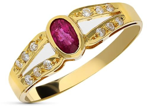 Inmaculada Romero IR Damenring aus 18-karätigem Gold mit ovalem Rubin in der Mitte und 9 Diamanten von 0,013 ct.