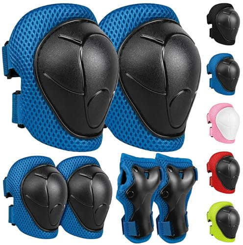 LeapBeast Knieschoner Kinder,Knieschoner,Ellbogenschützer und Handgelenkschützer,Skate Protektoren,Schonerset 6er Protektoren Schützer Set,Verstellbar für Skaten RollerSkateboard (blau, S)