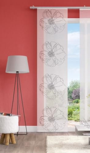 BB-Toy-Trades Schiebevorhang Vorhang in mit Digitaldruck mit Blumen Muster Gardine Fensterschal Flächenvorhang Schiebegardine in Weiss 60 x 245 cm