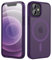 HGH Magnetisch Hülle für iPhone 12/12 Pro 6,1 Zoll Kompatibel mit MagSafe, Transluzente Matt Rückseite Dünn Stoßfest Handyhülle für iPhone 12 (Dunkel Violett)