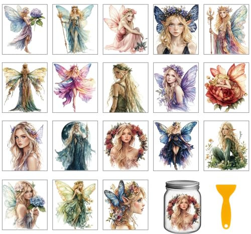 GLOBLELAND 18 Blatt Feen Transferfolie Zum Aufreiben 3.9x3.6ZollBunte Elfen Heimaufkleber Schmetterlingsflügel Tassen Transferaufkleber Für Möbel Vasen Glas Kunsthandwerk Dekorationen