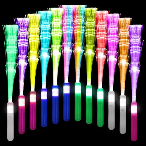 Kimimara Bunte LED Glasfaser Leuchtstäbe Geschenk Kindergeburtstag Spielzeug Party Deko für Nachtpartys, Discos, Konzerte, Weihnachten, Club, Karneval, Hochzeiten