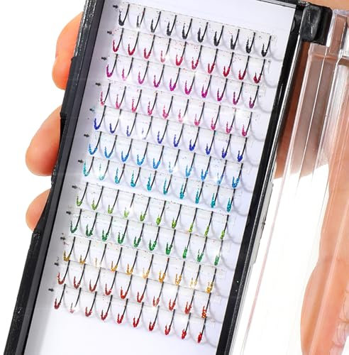 Qianyu Lot de 120 extensions de cils individuels multicolores - 12 extensions de cils colorés à paillettes - Extensions de cils en D - 15 mm - Extensions de cils larges pour le maquillage personnel