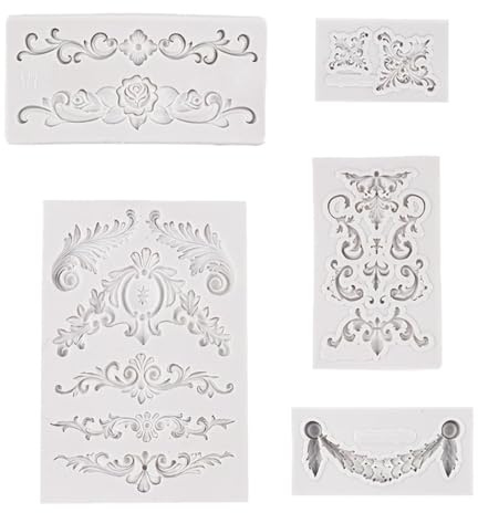 PHMING 3D Zuckerpaste-Formen, 5 Stück Barock-Stil, 3D-Form, Barock-Stil, Silikon, Grau, Silikonform für Fondant, Schokolade, Kuchen