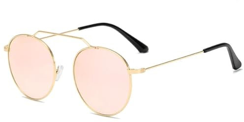 HILQBUFN Occhiali da sole retrò in metallo con montatura rotonda da donna, 3 specchi in oro rosa, taglia unica