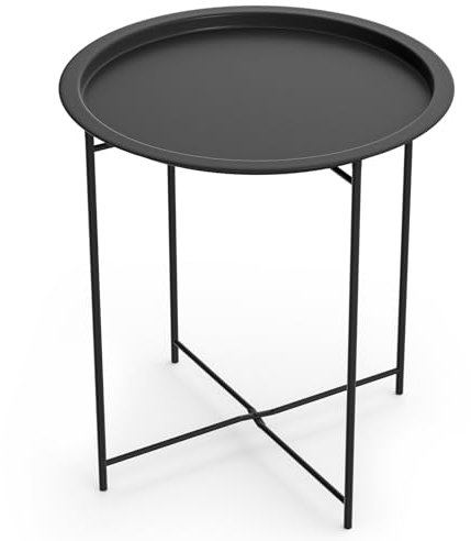 Beistelltisch Outdoor Rund,gartentisch klein,Wetterfester Outdoor Tisch,balkontisch,gartentisch,klappbar beistelltisch Couch aus Metall(Schwarz, Ø 47x50H cm)