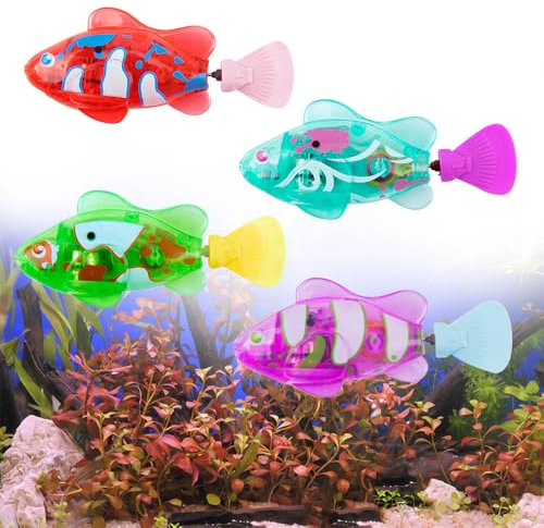 KBIBCK Robo Fish, 4 Stück Robo Fisch, Roboter Fisch Badewanne Spielzeug Elektrisch, Elektrische Fische mit Leuchtende, Batteriebetrieben, Wiederverwendbare für Kinder Haustiere Pool (4)
