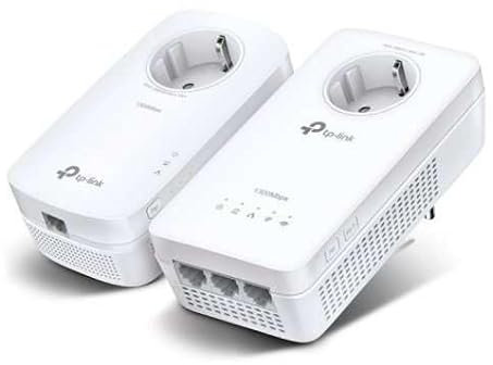 Akku – Powerline-Adapter mit integrierter Steckdose, 3 Gigabit-Ethernet-Ports, Dual-Band bis zu 867 Mbit/s, ideal für eine bessere Verbindung.