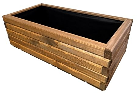 HolzGarden Jardinière en Bois avec Non-tissé 80x30x40 cm Imprégné Couleur Teck Pot de Fleurs Jardin, Balcon, Terrasse Résistant aux Intempéries Bois Massif Jardiniere Exterieur Grande Taille 63L