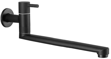 HomeLava Grifo de cocina para montaje en pared, solo agua fría, grifo de pared con caño giratorio 360, largo 30 cm, acero inoxidable, negro