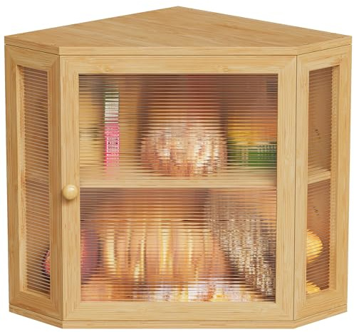 BEWISHOME Caja Para Guardar Pan de Bambú de 2 Pisos | Panera con Puerta Acrílica Ondulada Bread Bin 30 x 30 x 35 cm