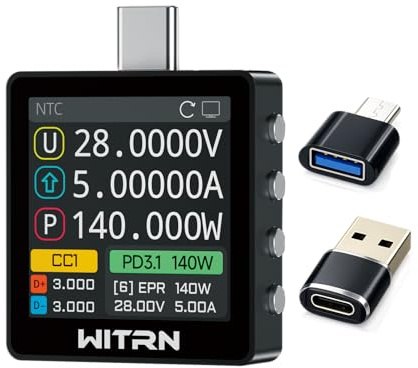 K2 USB Voltage & Current Meter – Type-C 24P Through-Mode, PD3.1/EPR 28 V Protocol Detection, Color IPS Screen, 3.3-36V/0-6A (10A Peak) Measurement, USB-C Charger & Cable Tester