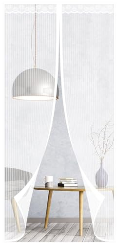 Magnetic Fly Screens for Doors, Heavy Duty Bugs Door Screen, Anti Mosquito Mesh Fly Curtain with Powerful Magnets & Full Frame Magic Tape, Keep Bugs Out & Lets Fresh Air in (with Lace,100x210CM)