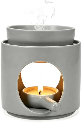 Duftlampe für Ätherische öle Duftlampe Teelicht Räucherstövchen, Stövchen für ätherische Öle Duftöl und Duftwachs, Keramik Aromalampe (Grau)