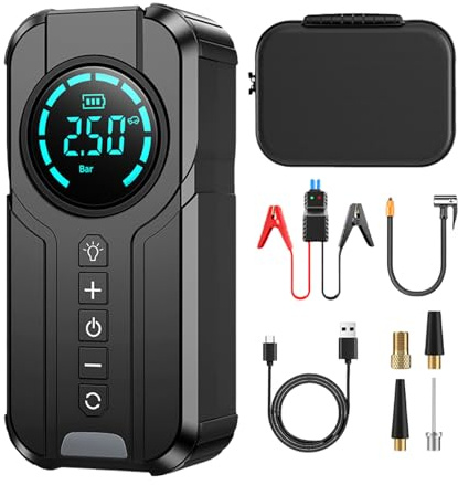 MHADBKH Reifenfüller, tragbarer Luftkompressor, 60 W tragbare Luftpumpen, genauer Druck LCD-Display, Auto, Fahrrad, Reifenfüller, tragbarer Luftkompressor