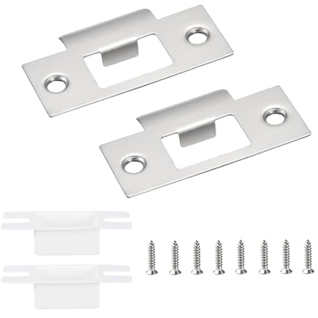 2 Pcs Stainless Steel Door Strike Plates with Dust Box & Screws | Durable stainless steel strike plates with dust boxes reinforce door frames for smooth, secure latch performance and easy ins