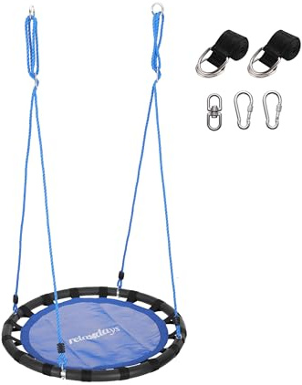 Relaxdays Nestschaukel, runde Hängeschaukel Gurte & Karbiner, Kinder, verstellbar, Outdoor, Ø: 80 cm, bis 100 kg, blau