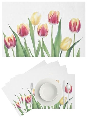 G.schmückt Platzset Frühling, Tischset 45x30 cm 6-teilig, Platzdeckchen abwaschbar, Frühlingsdeko Tischunterlagen Blumen Esstisch (Tulpen)