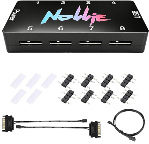 8-Port ARGB Controller, SGZIOO ARGB PWM Fan Hub, 5V 3 Pin RGB Controller PC mit 2 SATA-Kabel, Lüfter Hub Kompatibel mit SignalRGB OpenRGB