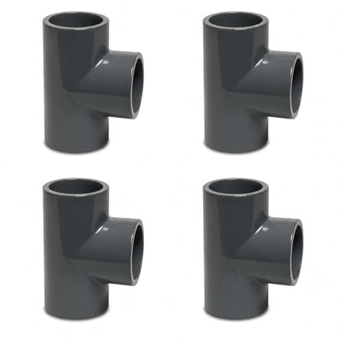 Lot de 4 raccords en T en PVC-U 90°, 50 mm - Pour piscine, étang, irrigation et systèmes de tuyaux en PVC