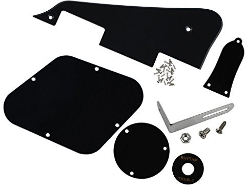 FLEOR Set aus LP Pickguard/Control Backplate/Selector Switch Cover/Toggle Switch Ring/Truss Rod Cover/Chrome Bracket/Montageschrauben für LP Standardgitarre, 1lagige schwarze