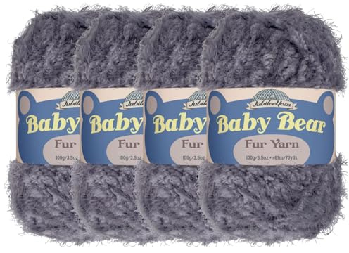 JubileeYarn Baby Bear Yarn - Chunky Weight Polyester Fur - 100g/Skein - Smoke Grey - 4 Skeins