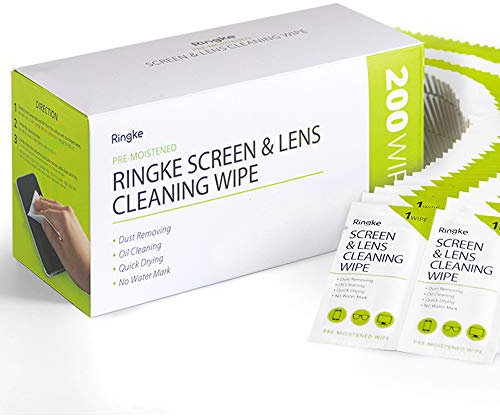 Ringke Lingette Nettoyante Lunette, [200-Pack] Pre-Moistened Lens Cleaning Wipes Lingettes Alcoolisées Emballés Individuellement pour les Appareils Photo, Téléphones Portables, Lunettes, et plus