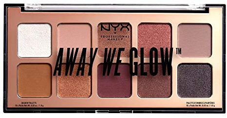 NYX Professional Makeup Away We Glow Shadow Palette - hochwertige Lidschattenpalette, 10 intensive Farben, hohe Deckkraft, 10x 1, 0g, Lovebeam 01