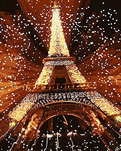YEESAM ART Peinture Numero France Paris Tour Eiffel Scène de nuit romantique, Bricolage Peinture par Numero 40x50 cm Acrylique Decoration Murale