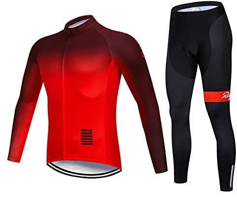 Moxilyn Radtrikot Herren LangarmAnzüge Radtrikot Set Radfahren Kleidung Winddicht Langärmliges Fahrradtrikot Hose mit 9D Gel Sitzpolster Sport & Freizeit MTB Radtrikot für Herbst