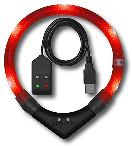 LEUCHTIE® Leuchthalsband Easy Charge für Hunde, USB aufladbar, wasserdichtes LED Halsband, extrem hell, 25h Leuchtdauer, kleine mittlere und große Hunde rot Größe 45