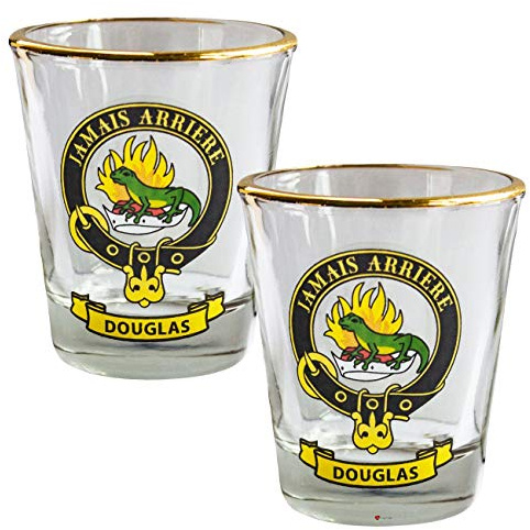 I LUV LTD Shot Glass Wee Dram Douglas Clan Crest Set of 2 Whisky Tots