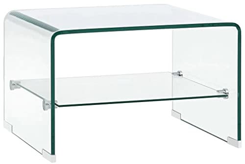 vidaXL Couchtisch mit 1 Regal Glastisch Beistelltisch Wohnzimmertisch Sofatisch Kaffeetisch Teetisch Tisch Transparent 50x45x33cm Hartglas