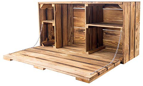 1x Rustikale Hängebar aus Holz, geflammt, mit Regalböden & Arbeitsfläche zum Mixen von Cocktails & Longdrinks, neu, 81x31x41cm