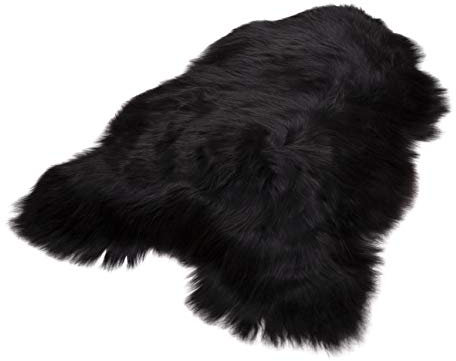 Cakla Lammfell Echt 120-130 cm - Schaffell Echt Groß - Fellteppich Schwarz - Weich und Flauschig - Fell für Stühle und Sofa - Natürliche Lammfell Teppich Wohnzimmer - Deko Schafsfell Felle