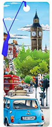 3D LiveLife Lesezeichen - London Straßenszene von Deluxebase. Ein Londoner Lesezeichen mit linsenförmigen 3D-Kunstwerken, das vom bekannten Künstler Hiro Yuki Hani lizenziert wurde