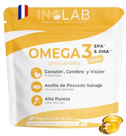 INOLAB olio di pesce Premium 80% Omega 3 DHA EPA Epax I Totox basso | Fish oil selvatico ultra concentrato Omega3 I 2 capsule omega 3 1000 mg I Cuore Cervello Vista