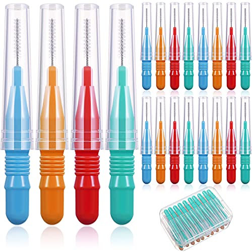 Cure-Dent Brossette Interdentaire Brosse à Dents Buccale à Tête de Soie Dentaire Cure-Dents de Fil Oral Outil de Nettoyage de Dents avec Boîte de Rangement, Rouge, Bleu, Vert, Orange (20)