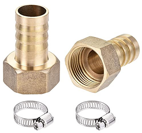 sourcing map Brass Barb Hose Fitting Connector Adapter 19mm Barbed x G3/4 Female Pipe with Hose Clamp 2Set