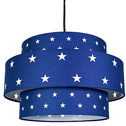 Unique and Modern Triple Tier Midnight Blue Cotton Fabric Childrens Pendant Shade with Stars Decoration | 30cm Diameter | 60w Maximum by Happy Homewares