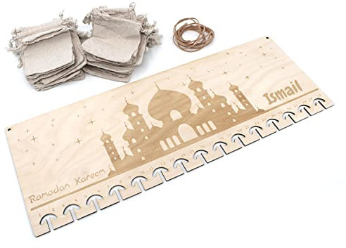 Ramadan Kalender aus Holz personalisiert mit Namen, Ramadankalender für Kinder Süßigkeiten, Ramazan Zuckerfest, Ramadan Kareem, Eid Mubarak, Moschee