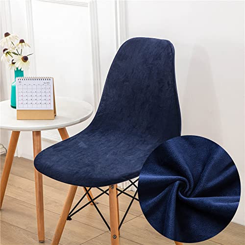 Chickwin Schalenstuhl Bezug, Verdicken Samt Einfarbig Stuhlhussen Stretch 6er 4er 2er Set, Waschbar Elegant Küche Stuhlbezug Elastischer Stuhlbezüge Für Hochzeit, Hotel Deko (6 Stück,Navy blau)