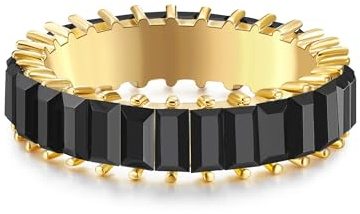 Yokoamii Damen Ring Metall-Legierung gelbgold | gelbvergoldet 14 Karat, Bandring, Glaskristall, schwarz