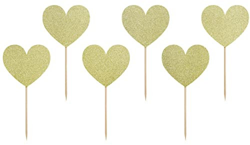 Kuchendeko Herzen Kuchenstecker Topper Made in EU Deko Muffins Torte Kuchen Cake Topper für Hochzeit Verlobung Geburtstag Valentinstag Geburtstagskuchen Kuchenaufsatz goldene Herzen