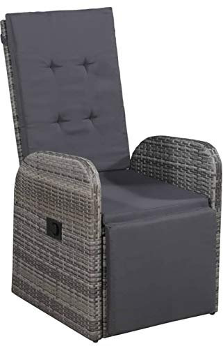 Ailgely Garten Liegestuhl mit Auflage Gartenstuhl Relaxstuhl Sessel Sonnenliege Hochlehner Stuhl Gartensessel Gartenmöbel Poly Rattan Grau, Outdoor Liege mit beständigem Poly-Rattan-Geflecht